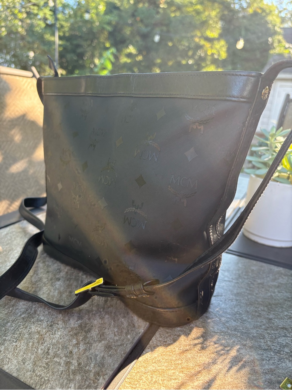 MCM Black Monogram Crossbody Bag with Gold-Tone Hardware - Picture 9 of 14